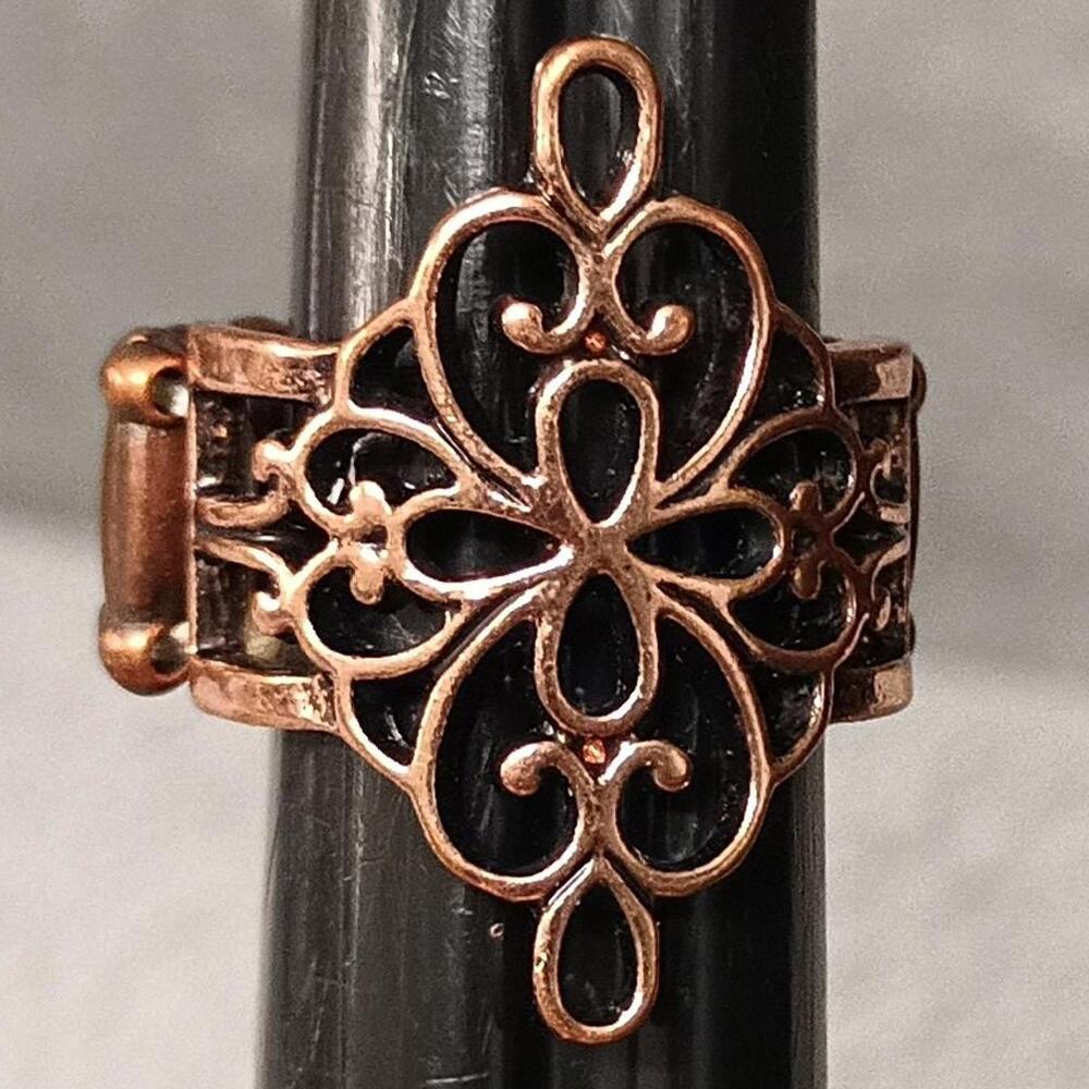 Copper Tone Filigree Ring Stretch One Size Fits Most OSFM Comfy Boho New